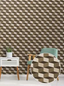 5 Meter Roll Self-Adhesive Wallpaper Geometric Cubes 3D Earth Tones Washable Bedroom Living Room Kitchen Bathroom - Model 01 - View 1