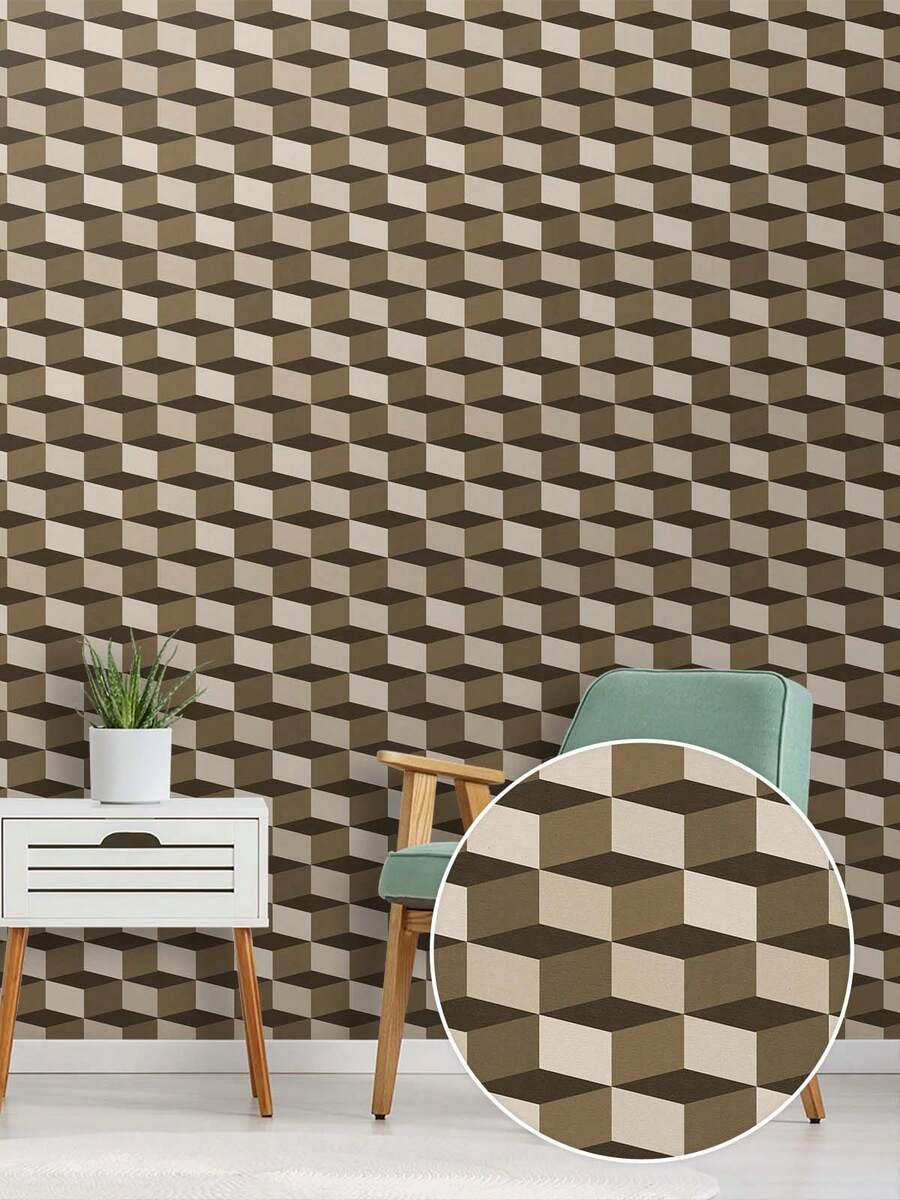 5 Meter Roll Self-Adhesive Wallpaper Geometric Cubes 3D Earth Tones Washable Bedroom Living Room Kitchen Bathroom - Model 01 - View 1