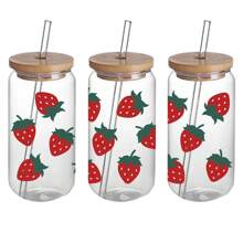 4 包橙子、草莓、西瓜、柠檬 UV DTF 杯贴花，防水自粘贴纸，适用于玻璃杯、水瓶、16 盎司玻璃罐装饰、3D 水晶标签、防刮擦、DIY 时尚贴花工艺品 - 高品质，塑料材料（4.33x9.45 英寸）