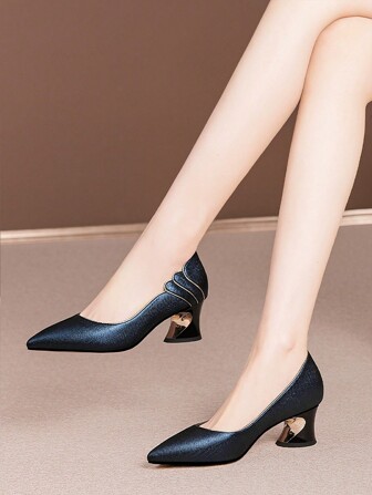 5 färger tillgängliga: blå, svart, aprikos, kaki, silver högklackade skor för kvinnor, tjockklackade paljetter Fashion Pumps