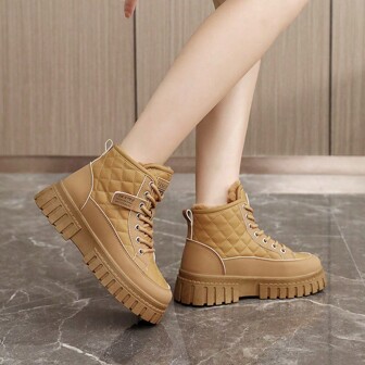 Boots Short Ankle Boots Winter Thermal Lined Thick Warm Snow Boots 2024 New Leisure Anti-Slip High-Top Winter Shoes, Fashionable For Women