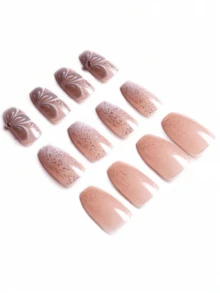 1 Bộ 24 Móng Tay Giả, Bộ Ba Lê Vuông, Móng Tay Giả, Trang Trí Bằng Bột Lấp Lánh, Đầu Móng Tay Acrylic Hình Bướm, Và Dụng Cụ Làm Móng Tự Làm Cho Phụ Nữ Với Dũa Móng Gel Thạch Và Tẩy Móng Tay - Nhiều màu - Xem 3