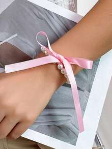 1 件女士长丝带装饰仿珍珠手链 - 絲帶珍珠手鍊 - 查看 8