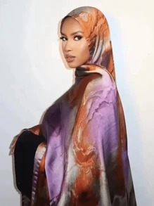 1 pièce Nouveau design Hijabs imprimés dégradé marbré premium Impression à l'eau élégante Foulard pour femmes, matériau doux multifonctionnel Pare-soleil/coupe-vent Châle de foulard, adapté à la vie quotidienne/fêtes/occasions de banquet Accessoires Abaya Voile pour femmes