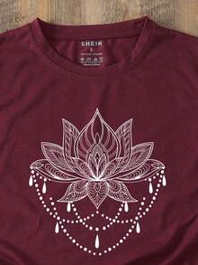 Women's White Floral Printed T-Shirt - 紫紅色 - 查看 3