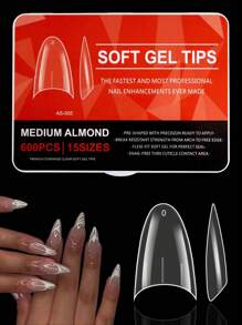 600 CÁI Long Coffin Medium Almond Full Cover Soft Gel Clear Nail Tips Nửa Matte Pre-Shaped Press On False Nail Tips Để Nối Dài Móng Tay Giả Làm Móng Tay 15 Kích Cỡ - Trong sáng - Xem 16