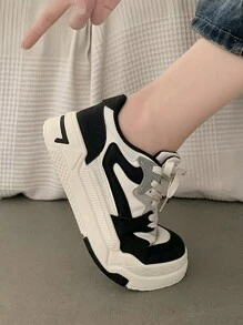 Women Thick Sole Vulcanized Sneakers, Spring Autumn Fashion Casual White Shoes, Slip-On Platform Sports Flat Shoes For Students