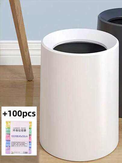 Double Layer Oversized Round 14L Trash Can, 100pcs Trash Bags Included, Nordic Minimalist Design For Living Room, Bedroom, Kitchen, Bathroom, Office, Large Capacity High-Grade Highly Attractive Paper Bin (Matching Desktop Trash Can Available, Suitable For Vanity, Office Desk, Dining Table, Coffee Table Etc. For Waste Storage)