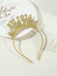 1pc Glitter "Goodbye 2024 Hello 2025" Letter Headband For New Year Party