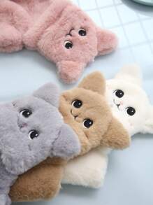 女士冬季可爱猫耳翻盖露指手套，温暖毛绒衬里，适合骑自行车、写作、学生女孩