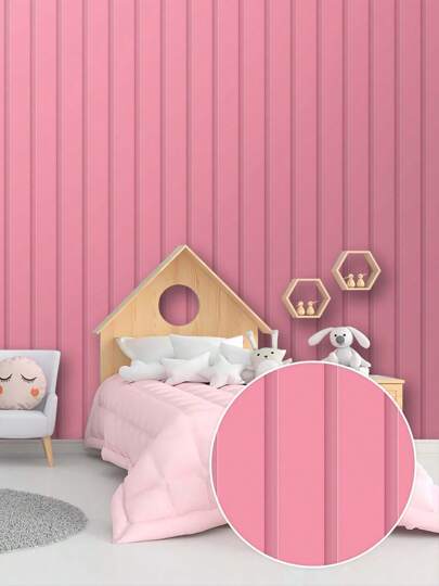 Rolo 3 metros Papel de Parede Auto Adesivo Efeito Ripado Rosa Lavável Quarto Sala Cozinha Banheiro