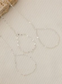 1pc 925 Sterling Silver Lip Chain, Beaded Slice Chain Bracelet And Finger Ring Set, Suitable For Women's Daily Wear