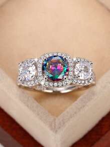 方晶鋯石裝飾戒指 - 彩色 - 查看 10