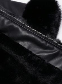 Giacca in ecopelle e pelliccia sintetica da donna con cintura di Giolshon - una scelta ideale per l'autunno/inverno, design alla moda con laccio in vita, adatta per uso casual o per andare al lavoro, elegante in colore nero - nero - Visualizzare 12
