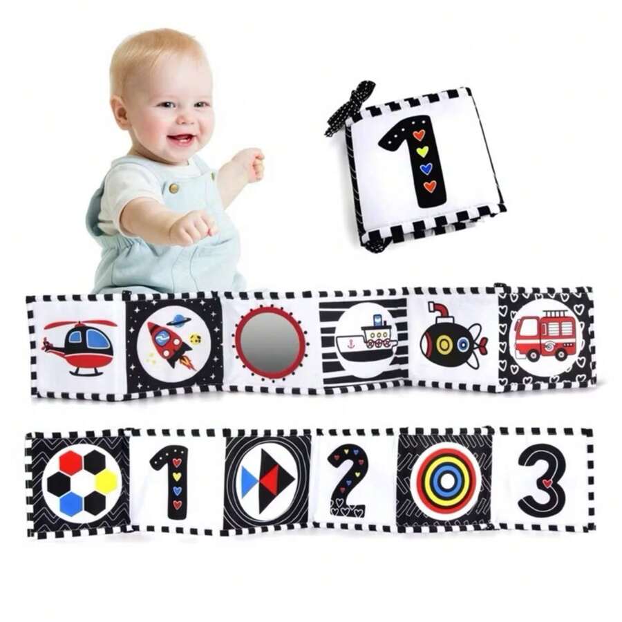 Livro De Pano Macio Para Bebês Alto Contraste Preto E Branco Sensorial Brinquedos De Pequeno Porte