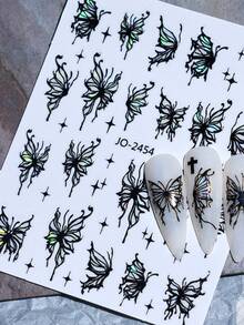 1 Black 3D Shimmering Butterfly Nail Sticker For Nail Decoration, Butterfly Black Style With Self-Adhesive DIY Nail Sticker Sticker, Nail Decal - Multicolor - View 2