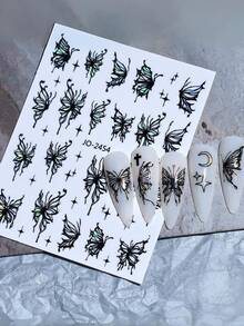 1 Black 3D Shimmering Butterfly Nail Sticker For Nail Decoration, Butterfly Black Style With Self-Adhesive DIY Nail Sticker Sticker, Nail Decal - Multicolor - View 1