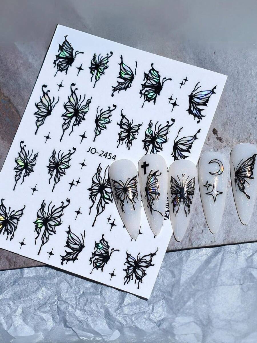 1 Black 3D Shimmering Butterfly Nail Sticker For Nail Decoration, Butterfly Black Style With Self-Adhesive DIY Nail Sticker Sticker, Nail Decal - Multicolor - View 1