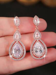 1 对日常佩戴 CZ 女士婚礼耳环，带水滴 AAA 方晶锆石派对耳环珠宝 - 玫瑰金 - 查看 5