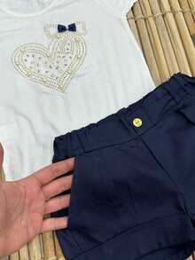 LELELI CHILDREN'S SET OF FASHIONABLE STONES SHORTS/ GIRLS FASHION LAUNCH/ - Màu xanh lam - Xem 3