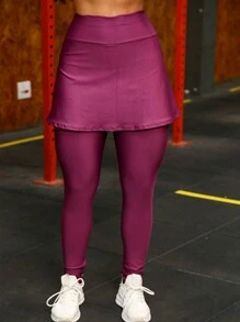 High Waist Gym Leggings With Skirt - 淡紫色 - 查看 3