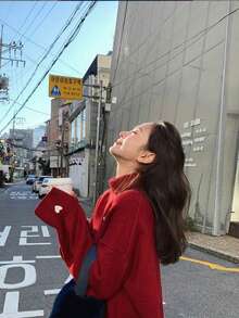 Áo len cổ lọ dệt kim thường ngày mới thu/đông 2025 cho nữ, họa tiết trái tim màu đỏ, phong cách ngọt ngào, mặc hàng ngày - Đỏ - Xem 4