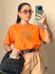 T-Shirt Women's Basic T-Shirt Short Sleeve Shirt Modern The Chosen Christian 7145 - 橘色 - 查看 1