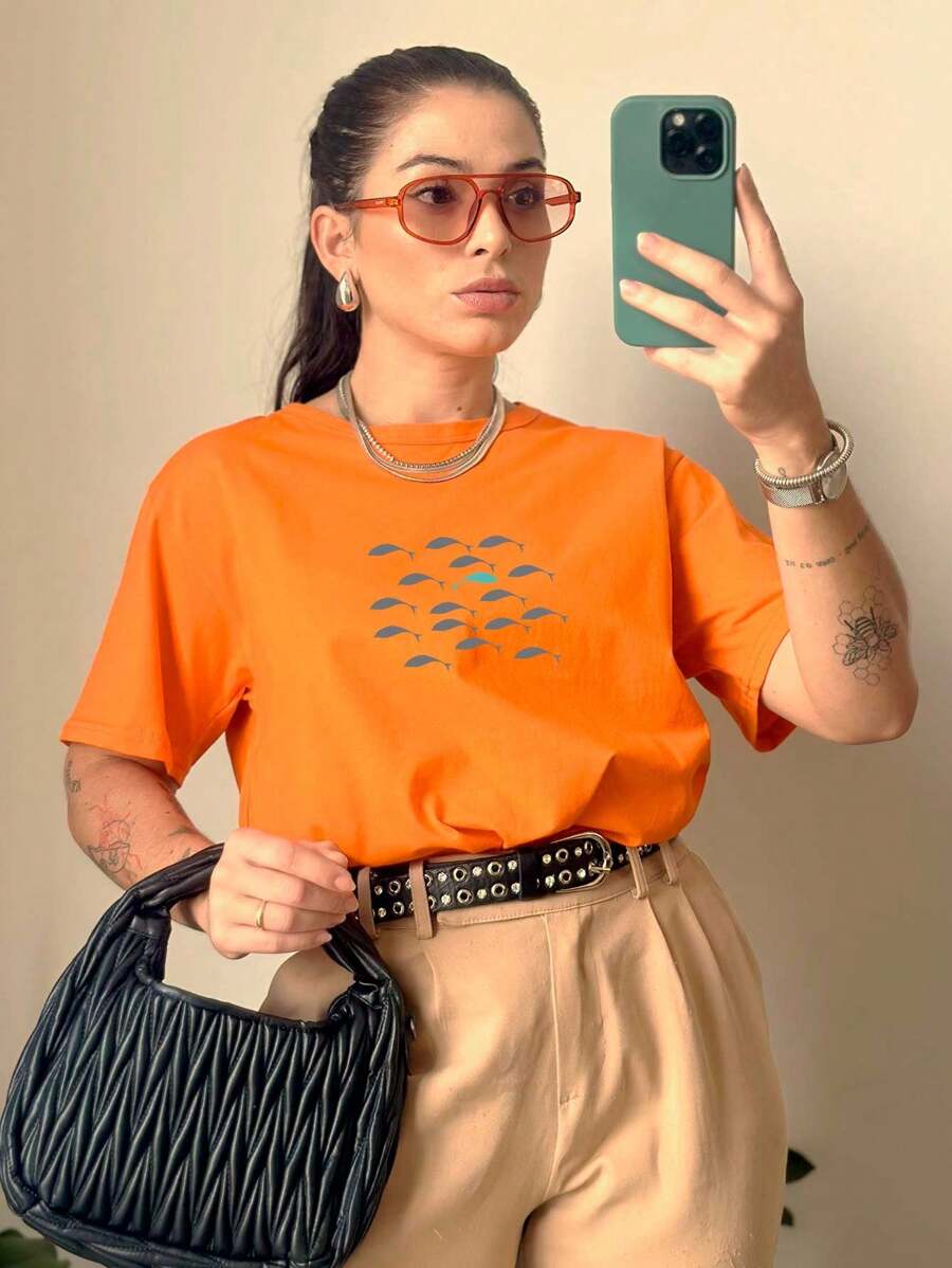 T-Shirt Women's Basic T-Shirt Short Sleeve Shirt Modern The Chosen Christian 7145 - 橘色 - 查看 1