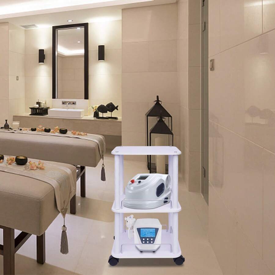 White 3Layer Beauty Salon Trolley SPA Equipment Storage Stand Trolley