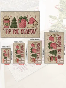 1pc 'Beige Base Pink Coffee Cup Christmas Tree Gift Box And Pink Hat Christmas' Doormat, Indoor Mat, Throw Rug, Creative Door Mat, Entryway Themed Mat, Home Decor, Non-Slip Floor Rug Mat, Bedroom Accessories, Photo Props, Outdoor Decor, Throw Rug, Area Rug, Gift