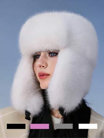 1 pieza Gorro de trampero de unicolor para mujer, grueso, cálido, a prueba de viento, con protección para las orejas, gorro de esquí de piel sintética, gorro de cubo de felpa gruesa para invierno, adecuado para el hogar, al aire libre, fiestas, Halloween, Navidad, té, regalo del Día de San Valentín