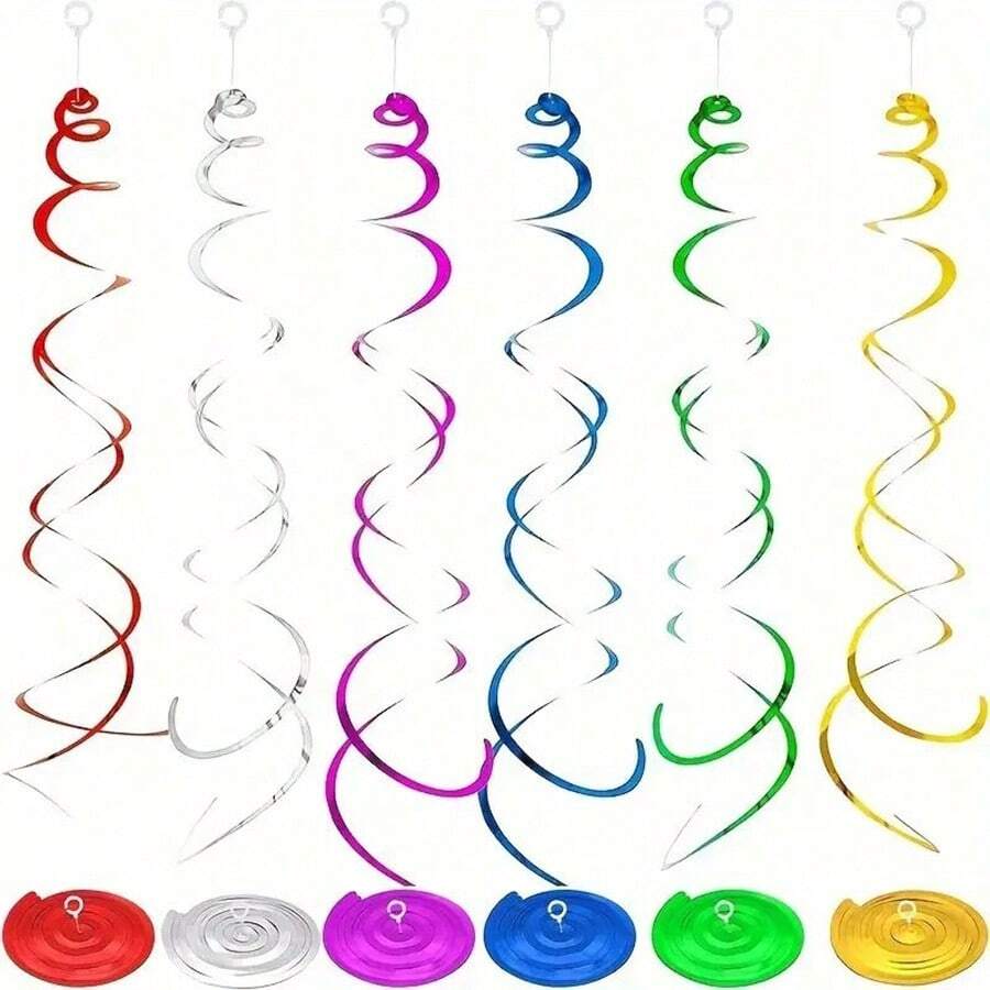 6 chiếc ruy băng xoắn treo cầu vồng, ruy băng trang trí cho các bữa tiệc, đám cưới, lễ tốt nghiệp và nhiều hơn nữa - Nhiều màu - Xem 1