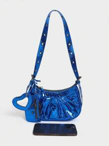 Dedoo 1个Y2K哥特风复古铆钉装饰方形点缀女士单肩包，适合日常出行，小众设计，蒸汽朋克，哥特风，女士包包，酷女孩街头风，完美适用于音乐节、演唱会、摇滚风格，Y2K包包，2000年代时尚风格，哥特朋克风女士包包 - 藍色 - 查看 10