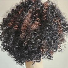 Black Curly Wig With Brown Highlights – 34 Cm, 200 Grams Aurora - 鏽棕色 - 查看 3