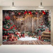 Festive Christmas Backdrop - Rustic Wooden Wall & Floor Design For Holiday Photos, Party Decorations, And Room Ambiance - Multicolor - View 2
