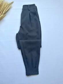 JEMMY MODA Carrot Tailored Pants With Elastic Details At The Back Zippered Cuffs, White, Black, Beige, Caramel, Blue, Gray, Size Pmgg - 灰色 - 查看 4