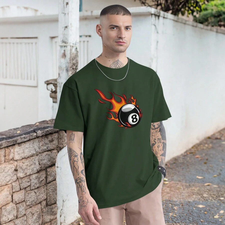 Oversized 8 Ball Pool T-Shirt Casual T Shirt Streetwear Round Neck 100% Cotton - 綠色 - 查看 1