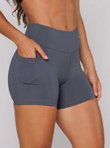 LOT FITNESS Women's Sports Shorts Gym Fitness Polyamide Basic Black With Pocket - 灰色 - 查看 1