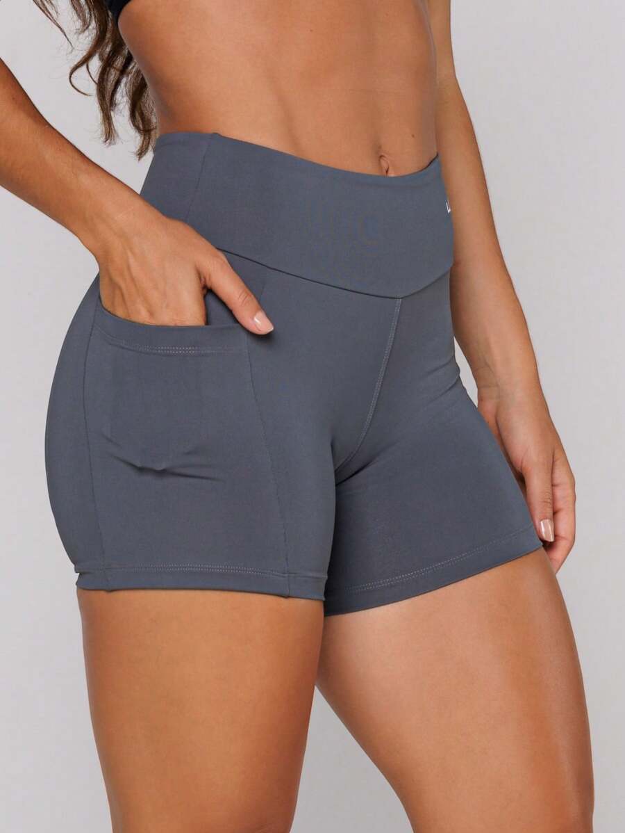 LOT FITNESS Women's Sports Shorts Gym Fitness Polyamide Basic Black With Pocket - 灰色 - 查看 1