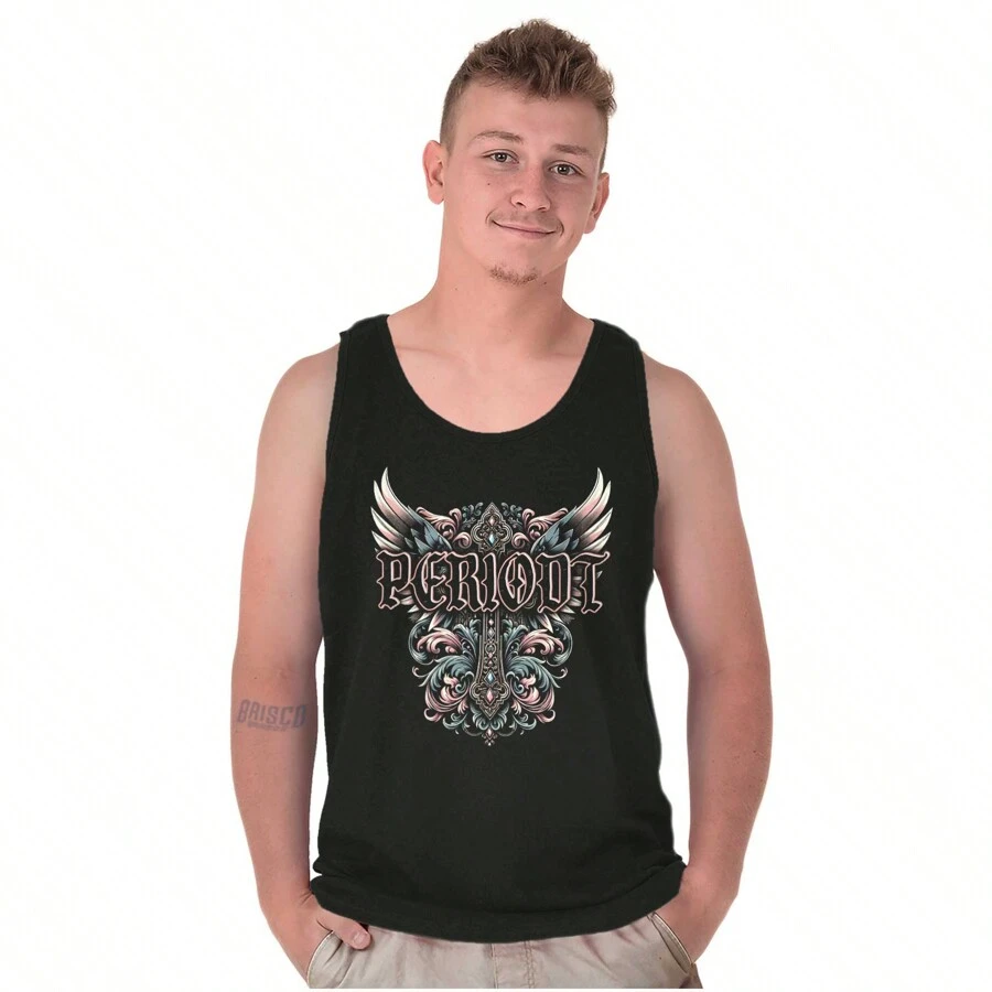 Camiseta sin mangas con cuello de pico de algodón con estampado de cruz, alas de ángel, estilo afligido, gótico, espiritual y de fe, de marca - Negro - Ver 1