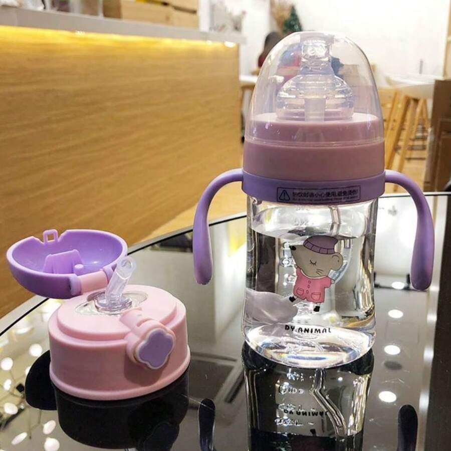 240ml Anti-Leak Baby Bottle Cup With Straw And Spout For Baby Learning Children's Water Bottle - 紫色2噴頭240ml - 查看 1