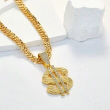 1 件嘻哈风格大胆美元符号吊坠项链中性夸张个性化街头说唱嘻哈珠宝 - 嘻哈美元項鍊 - 查看 8