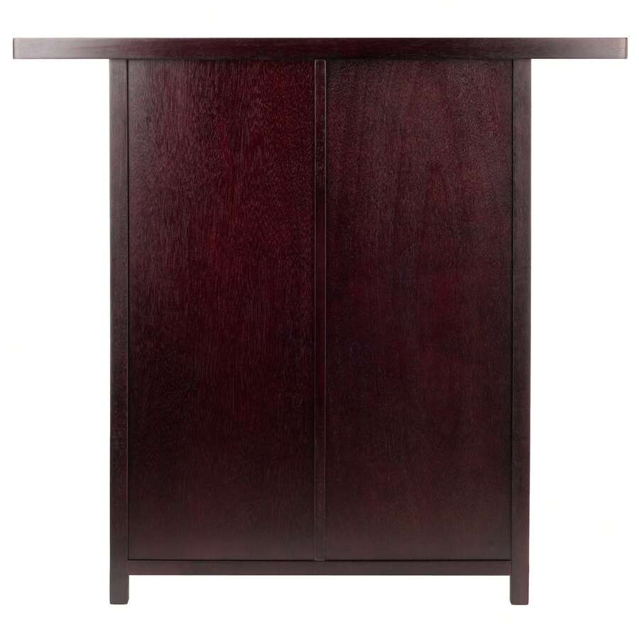 Stylish Espresso Finish Wine Bar With Wooden Wine Grid, Open Shelves