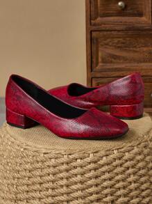 MonaNise Women's Square Toe 3cm Heel Pumps Shoes, Snake Skin Pattern, Wine Red, Versatile, Fashionable For Banquet, Party, Formal Occasions - Burgundy - View 2