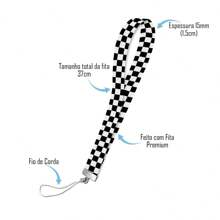 Alça cordão para capa de celular Xadrez Preto e Branco - Multicolorido - Visão 3