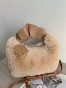 女士可爱毛绒斜挎包，蓬松顶部提手包，单肩包，时尚美观的吊带钱包，毛绒包，褶皱云朵毛绒包，仿皮草女包，手提包，可爱小众毛绒，新款秋冬女包，最佳秋季钱包，新款女士皮草包