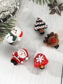 5 件装圣诞老人、圣诞树、驯鹿、雪花铃铛发夹，适合日常佩戴 - 彩色 - 查看 6