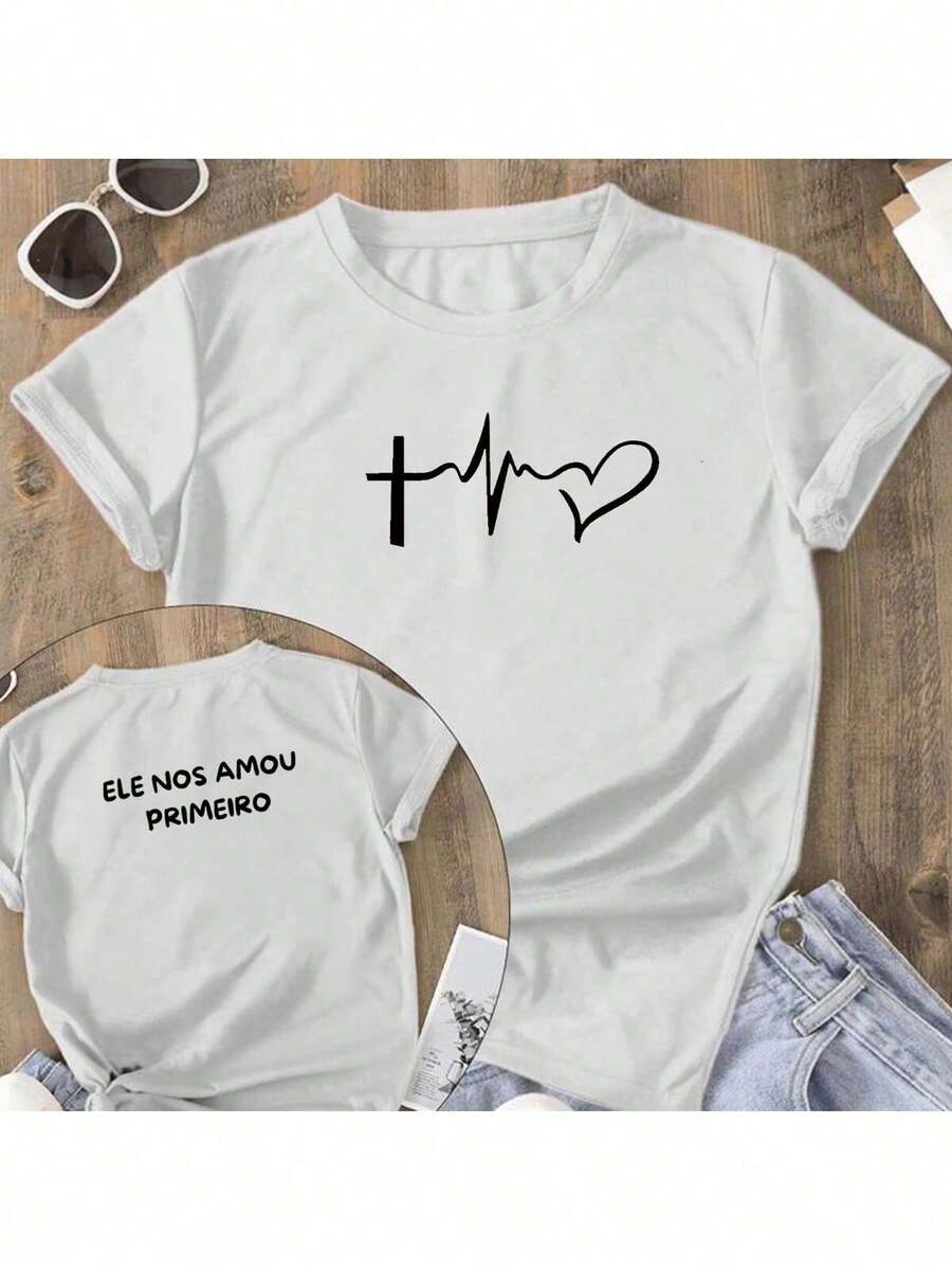 Unisex Printed T-Shirt He Loved Us First, Jesus - trắng - Xem 1
