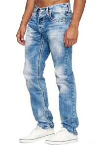 Men's Fashion Straight Leg Washed Denim Jeans - Medium Wash - View 3