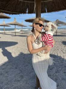 1 件宠物衣服宠物狗猫 Polo 衫，蓝色条纹 - 红色条纹 - 黑色白色条纹 - 粉色条纹 - 蓝色白色条纹 - 玫瑰紅 - 查看 4